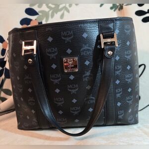 💯 Authentic Visetos and Leather MCM Tote (Black and Silver)
